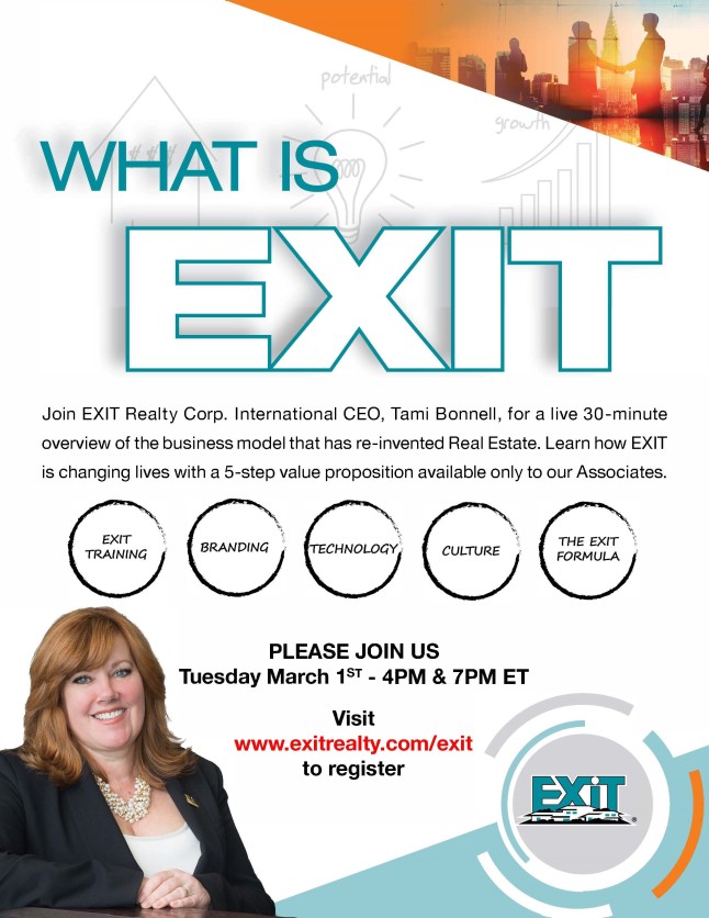 What is EXIT March 1st 4PM and 7PM Webinars Announcement